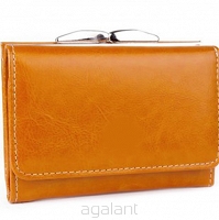 Elegancki portfel damski z biglem, skórzany PD-006B Koniak