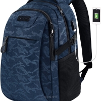 Wodoodporny biznesowy plecak na laptopa 15,6" z wbudowanym portem USB  firmy KROSER, granatowy maskujący