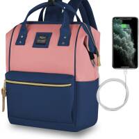Miejski plecak na laptopa 15,6 z portem USB, wodoodporny, do szkoły, na uczelnię, torba Himawari SCP17 Granatowy-różowy