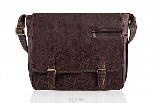 Skórzana listonoszka, torba na ramię SOLIER SL12 GLASGOW, vintage brąz