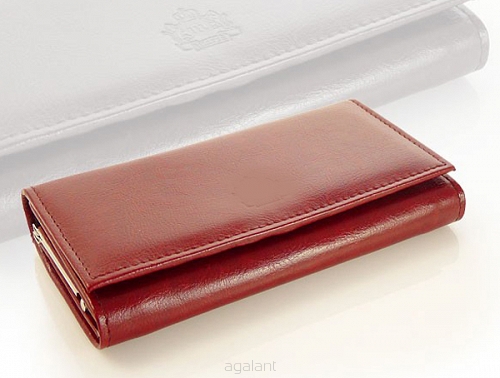 Elegancki portfel damski z biglem, skórzany PD-062 BV Bordowy