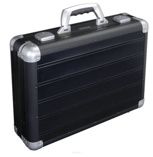 Neseser wykonany z czarnego matowego aluminium. Aktówka marli alumaxx model Venture.