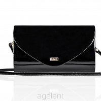 Elegancka kopertówka FELICE, błyszcząca, wzór F15, czarna