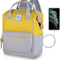 Miejski plecak na laptopa 15,6 z portem USB, wodoodporny, do szkoły, na uczelnię, torba Himawari SCP17 szary-żółty