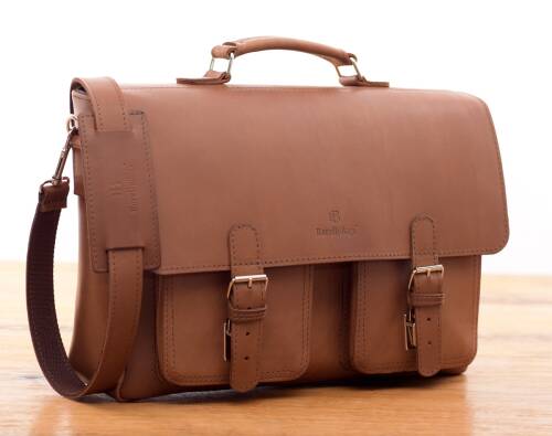 Męska teczka skórzana z miejscem na laptopa, torba Vintage BarellyBags - wzór Retro Brown, kolor Ciemny Camel-M