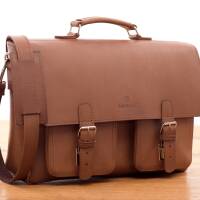 Męska teczka skórzana z miejscem na laptopa, torba Vintage BarellyBags - wzór Retro Brown, kolor Ciemny Camel-M