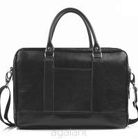 Biznesowa, skórzana torba na laptop 15,6", SL-02 Solier, Czarna