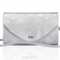 Elegancka kopertówka w wężową skórę, FELICE wzór F15, srebrna