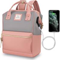 Miejski plecak na laptopa 15,6 z portem USB, wodoodporny, do szkoły, na uczelnię, torba Himawari SCP17 różowy-szary