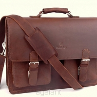 Teczka skórzana BarellyBags- Dark Black-M  Camel