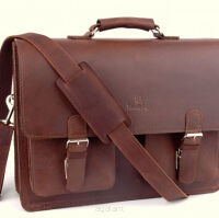 Teczka skórzana BarellyBags- Dark Black-M  Camel