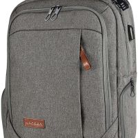 Wodoodporny biznesowy plecak na laptopa 17,3" z wbudowanym portem USB firmy KROSER, KTF757 jasno szary