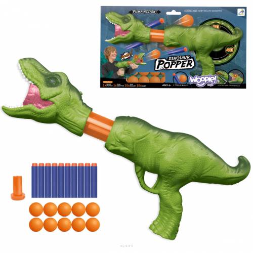 WOOPIE Pistolet na Piłki Kulki Piankowe i Strzałki Wyrzutnia Automatyczna Dinozaur 12 el.
