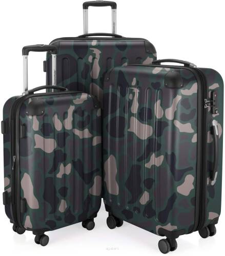Komplet 3 walizek podróżnych, militarny kamuflaż, Kufery z systemem trolley, zamknięcie TSA HK20