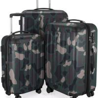 Komplet 3 walizek podróżnych, militarny kamuflaż, Kufery z systemem trolley, zamknięcie TSA HK20