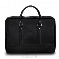 Miejska torba na laptopa 15", SOLIER S04, czarna z białymi nitami