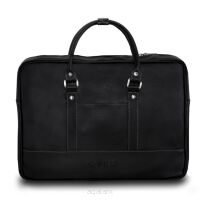 Miejska torba na laptopa 15", SOLIER S04, czarna z białymi nitami