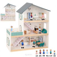 TOOKY TOY Duży Drewniany Domek dla Lalek + Figurki