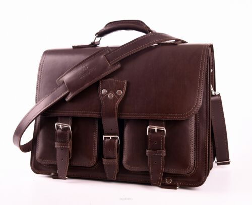 Elegancka skórzana teczka z miejscem na laptopa, torba BarellyBags model Winnetou XL, Kasztanowy Brąz