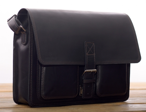 Torba skórzana z paskiem na ramię Mexico Slim BarellyBags, Czarny