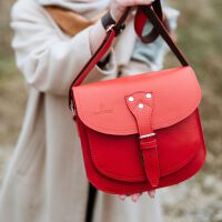 Urokliwa damska torebka skórzana listonoszka, torba w stylu Vintage BarellyBags, model Luizjana, kolor czerwony