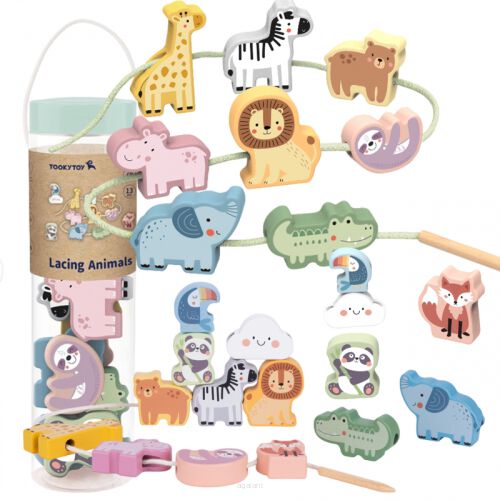 WOOPIE GREEN Drewniana Nawlekanka Klocki Przeplatanka ZOO Montessori13 EL