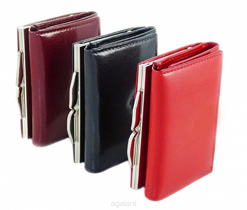 Elegancki portfel damski z biglem, skórzany PD-067 S Red